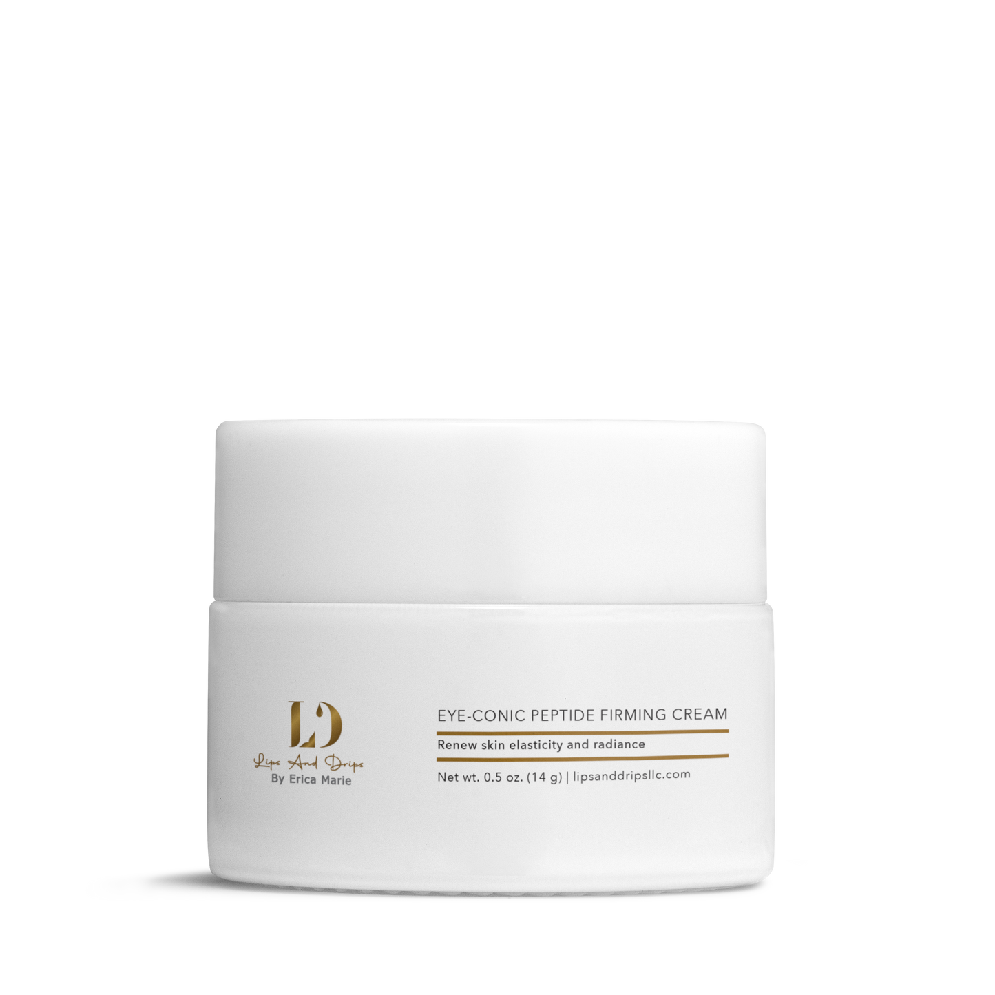 Lips and Drips Eye-Conic Peptide Firming Cream jar for under-eye hydration and fine line reduction