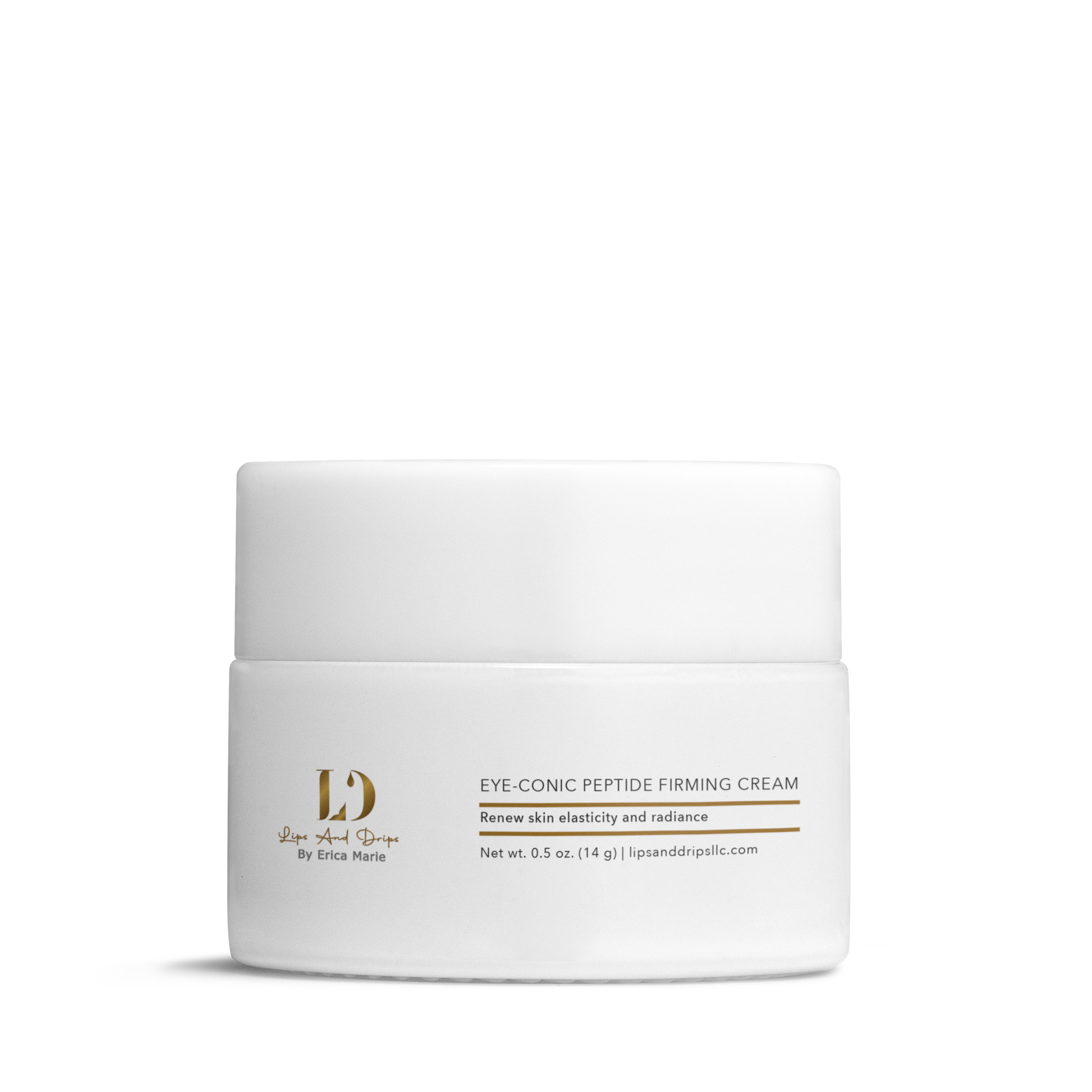 Lips and Drips Eye-Conic Peptide Firming Cream jar for under-eye hydration and fine line reduction